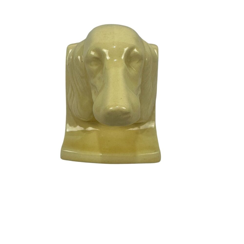 Vintage Yellow Ceramic Dog Head Figurine Made In USA With Distressed Finish